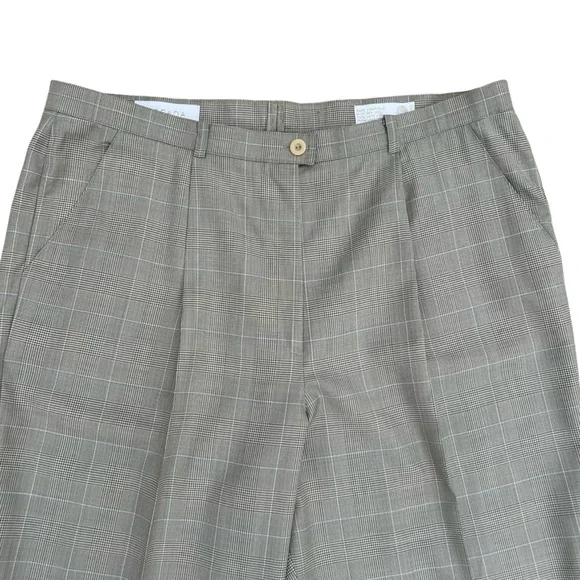 Escada Womens Wool Pants Sz 14 Pleated Tapered Leg Plaid Print Preppy Academia